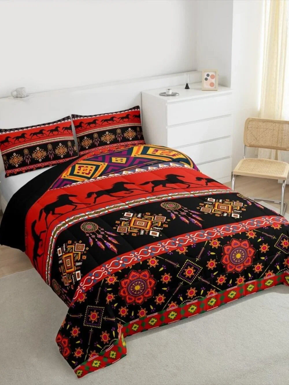 Boho Dream Catcher Comforter Set Galloping Horse Bedding Set for Kids Boys Girls